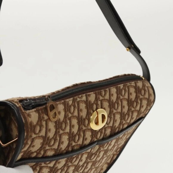 Christian Dior Trotter Canvas Shoulder Bag Gold Brown - Picture 6 of 15